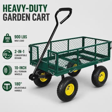 Zware Stalen Tuinwagen 900LBS - 2-in-1 Convertible Transport, Verzenden, Nieuw