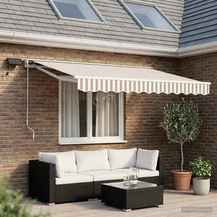 vidaXL Handmatige Luifelhouder met LEDs Lichtgrijs en wit., Tuin en Terras, Zonneschermen, Nieuw, Verzenden