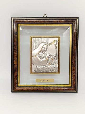 Reliëf, Santa Rita - 18 cm - .925 zilver, Geplateerd met, Antiek en Kunst