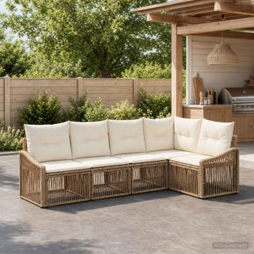 vidaXL Tuinbankenset 5 st Beige poly rattan, Verzenden, Nieuw, 5 zitplaatsen
