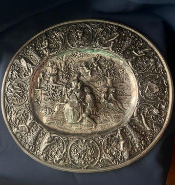 Dienblad - koper of verzilverd pewter, Antiek en Kunst