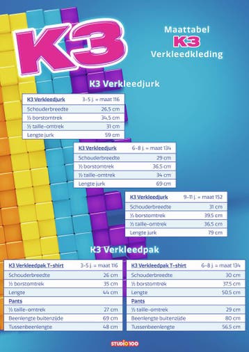 Studio 100 verkleedjurk K3 regenboo van €27,99 voor €26,94, Ophalen of Verzenden, Nieuw