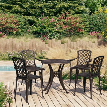 vidaXL 5-delige Bistroset gietaluminium bronskleurig, Tuin en Terras, Tuinsets en Loungesets, Verzenden, Nieuw, Aluminium, 4 zitplaatsen