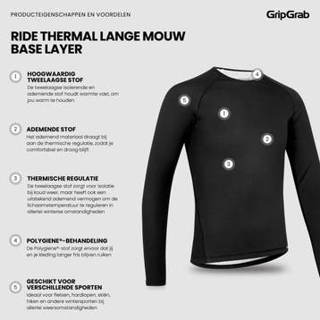 GRIPGRAB RIDE THERMAL THERMOSHIRT LANGE MOUWEN ZWART, Nieuw, Overige maten, Onderkleding, Gripgrab