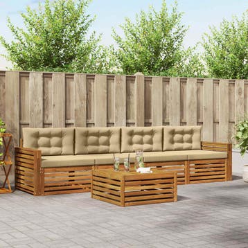 vidaXL Buiten bankenset 5 st Natuurlijk en Beige, Verzenden, Nieuw
