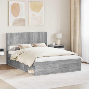 vidaXL Bedframe met opbergruimte en hoofdbord Grijs Sonoma, Huis en Inrichting, Verzenden, Nieuw, Grijs, Hout
