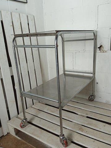 Bijzettafel - Vintage chromen tweelagige trolley - Staal,