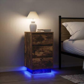 vidaXL Nachtkastje met LED-verlichting 38x34x65cm gerookt, Huis en Inrichting, Slaapkamer | Nachtkastjes, Verzenden, Nieuw, Hout