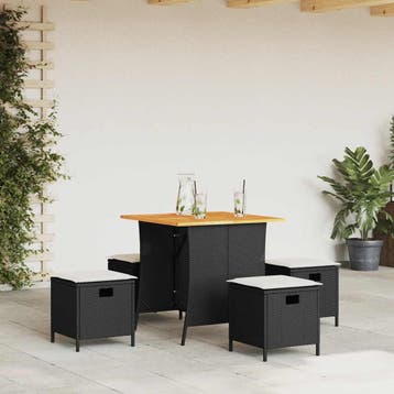 vidaXL 5-delige Tuinset met kussens poly rattan zwart, Verzenden, Nieuw, Tuinset