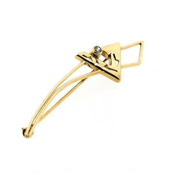 Gouden abstracte broche met zirconia, Gebruikt, Ophalen of Verzenden, Met edelsteen, Goud