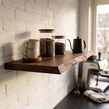 Zwevende wandplank donker eiken massief hout|boomstam| NIEUW, Huis en Inrichting, Woonaccessoires | Wandplanken en Boekenplanken