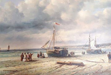 F. Huber (XX-XXI) - Strandzicht met vissersboten