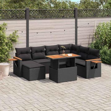 vidaXL 8-delige Loungeset met kussens poly rattan zwart, Verzenden, Nieuw, Loungeset
