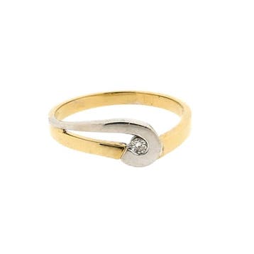 Bicolor gouden ring; diamant 0,04 ct.; 14 karaat; ringmaa..., Sieraden, Tassen en Uiterlijk, Gebruikt, Ophalen of Verzenden, 17 tot 18