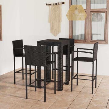 vidaXL 5-delige Tuinbarset met armleuningen poly rattan, Verzenden, Nieuw, 5 zitplaatsen