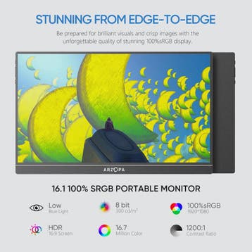 ARZOPA 16.1" Draagbare Monitor - FHD 1080P IPS, 100% sRGB, U, Verzenden, Nieuw