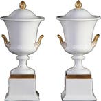 Stel van 2 grote deksel coupes wit porselein met goud Rosent, Antiek en Kunst, Ophalen of Verzenden