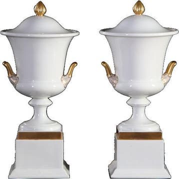 Stel van 2 grote deksel coupes wit porselein met goud Rosent, Ophalen of Verzenden