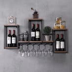 Vintage Wijnrek Wand –Houten en Metalen Wandplank met Glazen, Verzenden, Nieuw
