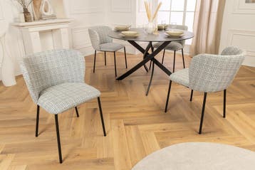 Design Stoel LYON Blauw Geruite Bouclé Zwart Metalen Poten -, Ophalen of Verzenden, Nieuw