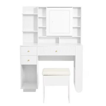 Elegante Kaptafel met Kruk, Lades en Driekleurige LED Spiege, Huis en Inrichting, Tafels | Kaptafels, Verzenden, Nieuw