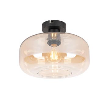 Smart plafondlamp zwart met amber glas incl. Wifi A60 -, Verzenden, Nieuw, Glas