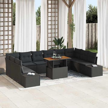 vidaXL Tuin Sofa Set 11 st Zwart Poly riet, Verzenden, Nieuw, Rotan, Meer dan 8 zitplaatsen