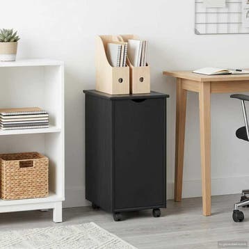 vidaXL Rolling Kast met wiel Zwart 34 x 39 x 65,5 cm Massief, Verzenden, Nieuw