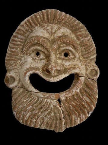 Replica van een oude Griek Terracotta masker van terracotta
