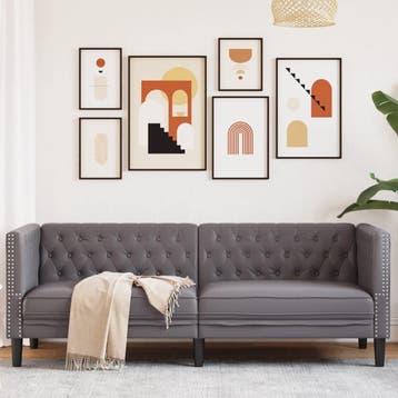 vidaXL Driezitsbank Chesterfield-stijl kunstleer grijs, Verzenden, Nieuw, Driepersoons, Leer