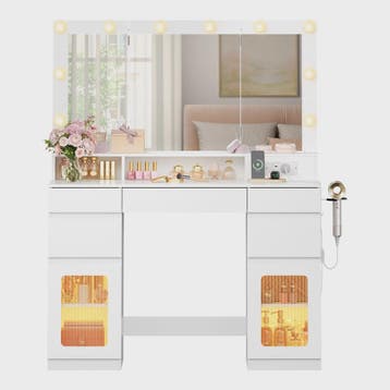 WOLTU Kaptafel met 3-delige spiegel, 10 LED-lampjes en laads, Verzenden, Nieuw