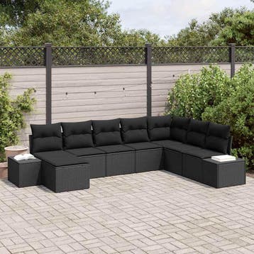 vidaXL Tuin Sofa Set 8 st Zwart poly rattan, Verzenden, Nieuw, 8 zitplaatsen