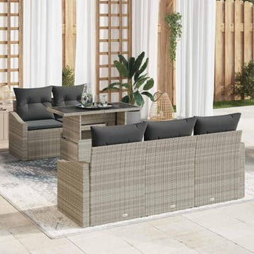 vidaXL Tuin Sofa Set 6 st Lichtgrijs poly rattan, Verzenden, Nieuw, Rotan, 6 zitplaatsen