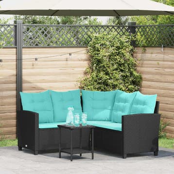 vidaXL Tuinbank met kussen 2 pcs Zwart en Turquoise Poly, Verzenden, Nieuw, Rotan, 2 zitplaatsen