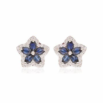 Oorbellen - 18 karaat Witgoud - 1.05ct. tw. Saffier -, Nieuw