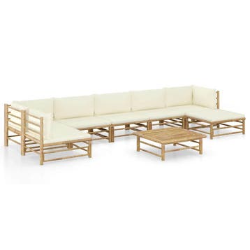 vidaXL 8-delige Loungeset met crèmewitte kussens bamboe, Verzenden, Nieuw, Hout, Loungeset