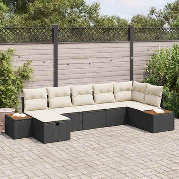 vidaXL Tuin Sofa Set met kussen 7 pcs Zwart Poly riet, Verzenden, Nieuw, Rotan