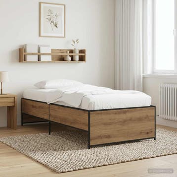 vidaXL Bedframe Artisanaal eiken 80 x 200 cm Bewerkt hout, Eenpersoons, Bruin, Verzenden, Nieuw