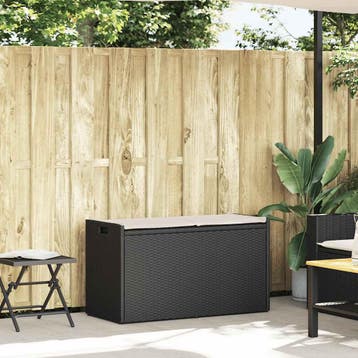 vidaXL Opbergbank met kussen voor buiten 100 cm poly rattan, Verzenden, Nieuw