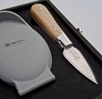 Laguiole - Oyster Knife & Oyster holder - Oak Wood handle -