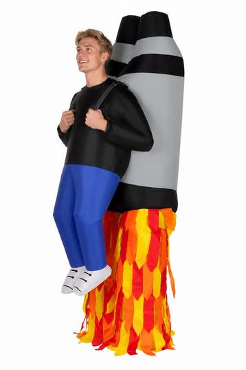 KIMU® Opblaas Kostuum Raket Opblaasbaar pak Mascotte Opblaas, Carnaval, Nieuw, Overige maten, Ophalen of Verzenden