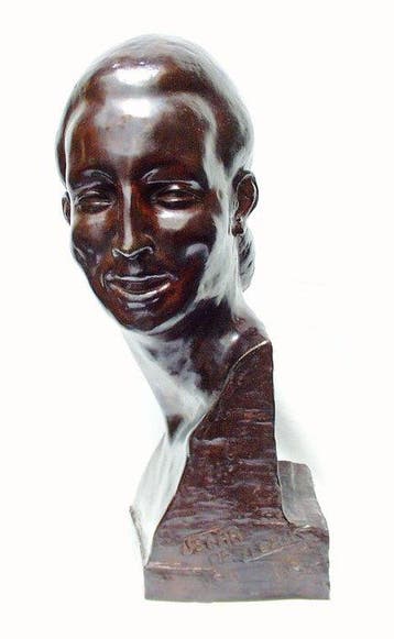 Oscar De Clerck - Beeld, Buste Vrouw - 53 cm - Gepatineerd