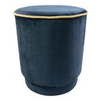 poef fluweel goud navy 38x38x45cm, Verzenden, Nieuw