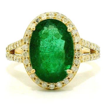 Ring - 14 karaat Geel goud - 4.47ct. tw. Smaragd - Diamant, Nieuw
