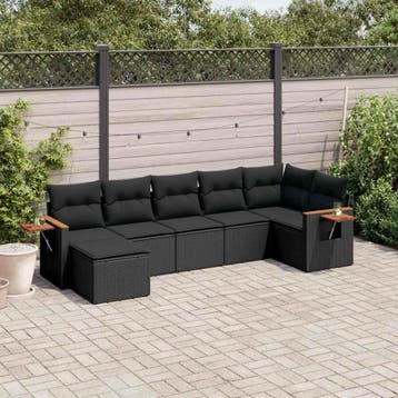 vidaXL 7-delige Loungeset met kussens poly rattan zwart, Verzenden, Nieuw, Loungeset