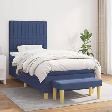 vidaXL Boxspring met matras stof blauw 90x190 cm, 90 cm, Eenpersoons, Nieuw, 190 cm of minder
