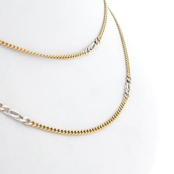 Bicolor gouden gourmet/fantasie schakelketting, Ophalen of Verzenden, Gebruikt, Goud, Goud