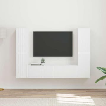 vidaXL Tv-meubelset 6 st Wit Bewerkt hout, Huis en Inrichting, Minder dan 50 cm, Verzenden, Nieuw, Minder dan 100 cm