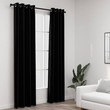 vidaXL Gordijnen linnen-look verduisterend ogen 2 st 140x225, Verzenden, Nieuw, Zwart