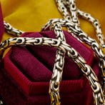 Zilveren fantasieschakel ketting, Sieraden, Tassen en Uiterlijk, Kettingen, Ophalen of Verzenden, Gebruikt, Overige kleuren, Zilver